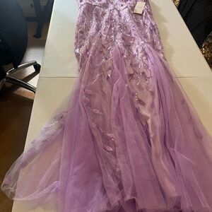 Elegant Purple Gown with Leaf Accents